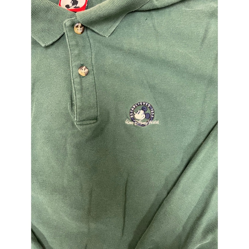 Vintage Mickey Mouse Long Sleeve Polo Shirt Men Extra Large Green 1990s Disney‎ - Picture 2 of 7